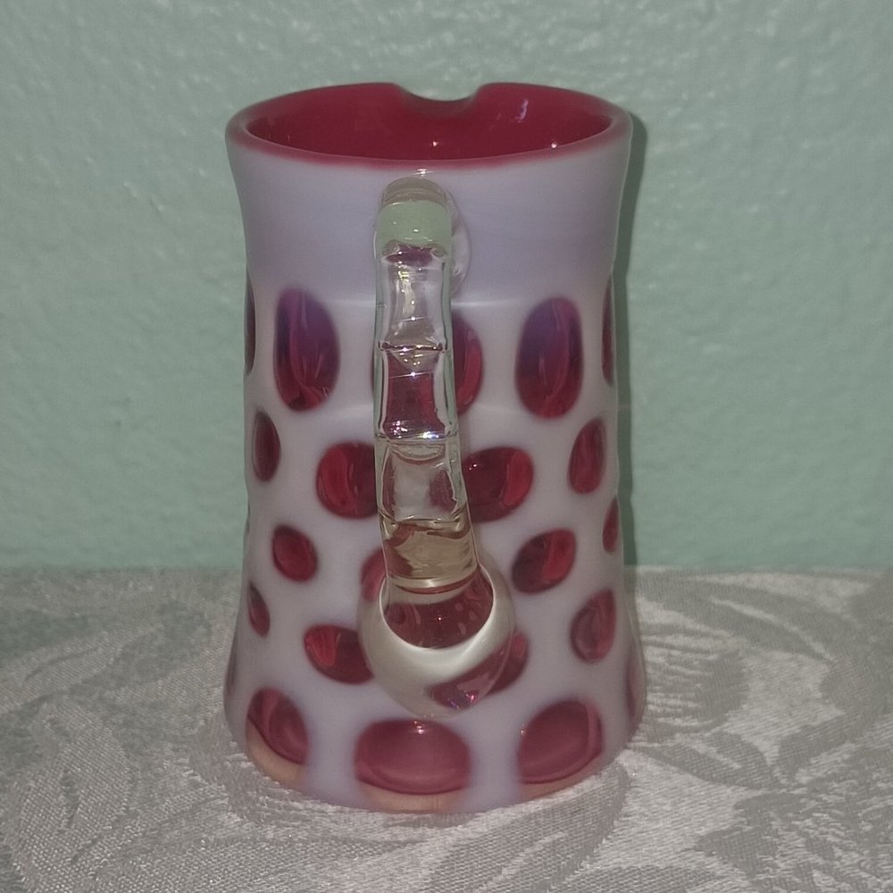 Adorable Vintage Fenton Cranberry Opalescent Coin Spot Creamer Pitcher - Picture 2 of 6